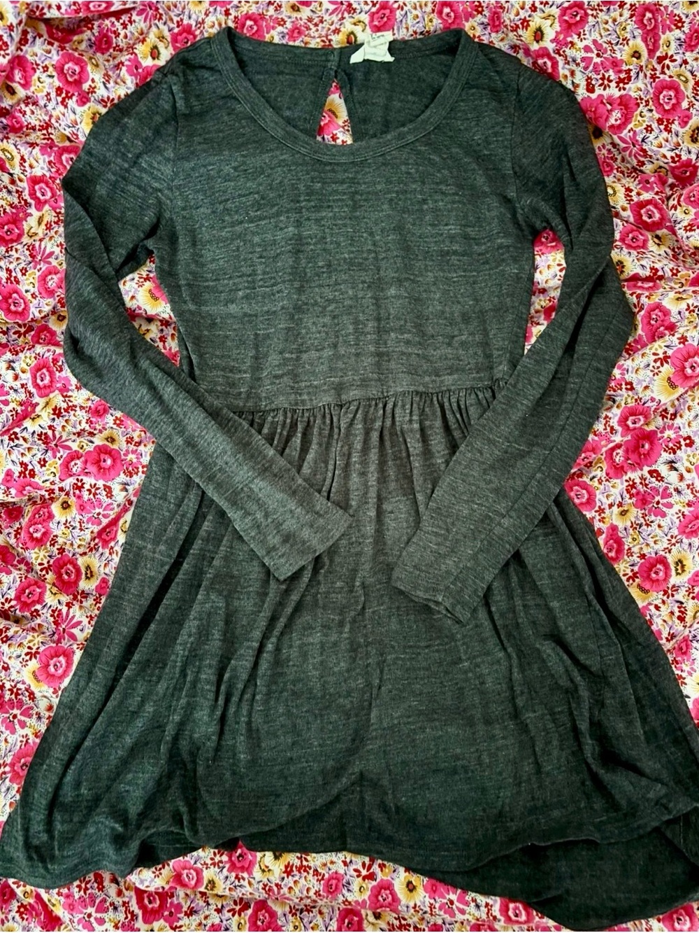 Forever 21 Dark Charcoal Gray Long Sleeve Keyhole Knit Dress